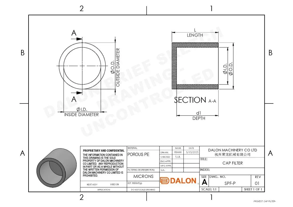 hydrophilic plastic filter Technical Drawing