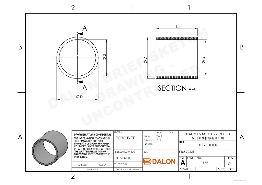 Cylindrical Air filter Technical Drawing